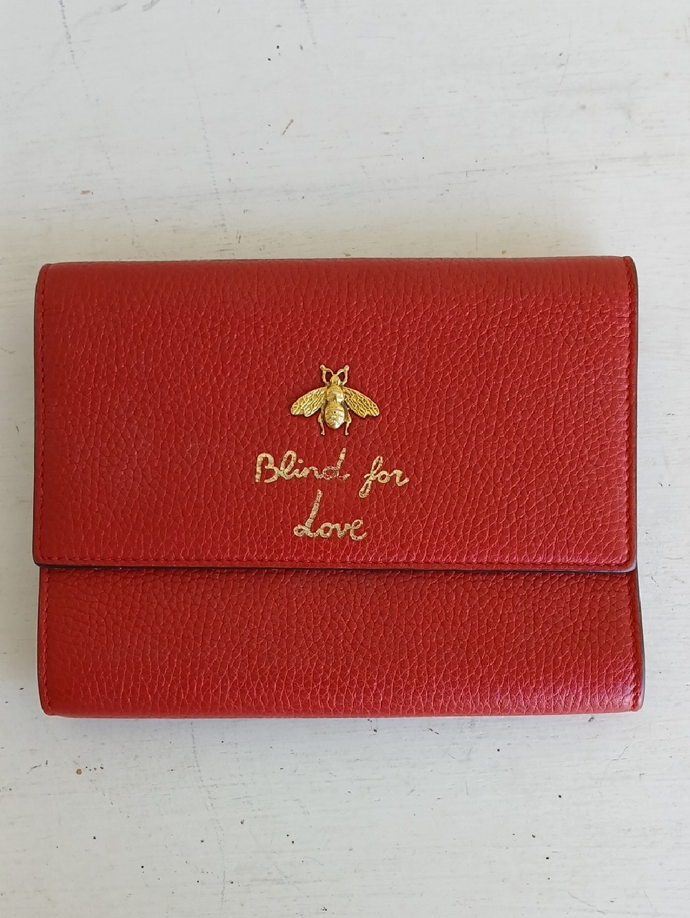 Authentic Gucci Red Blind for Love Gold Bee Wallet Clutch